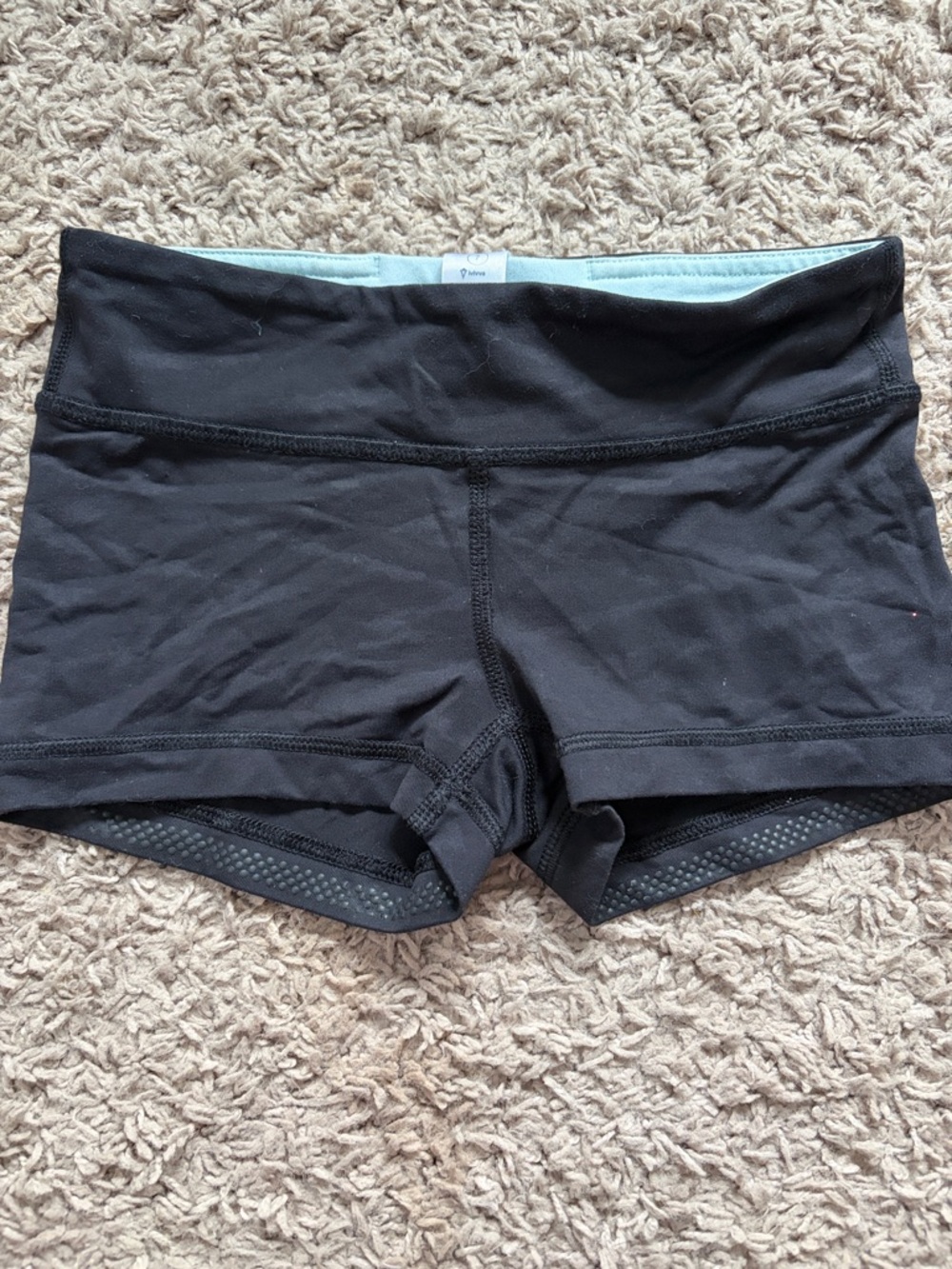 Ivivva Black Girls' Athletic Bike Shorts with Light Blue Waistband Lining
